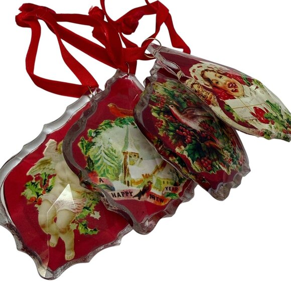 Two's Company Christmas Ornaments Set of 4 Glass Victorian Style Holiday - Picture 11 of 15